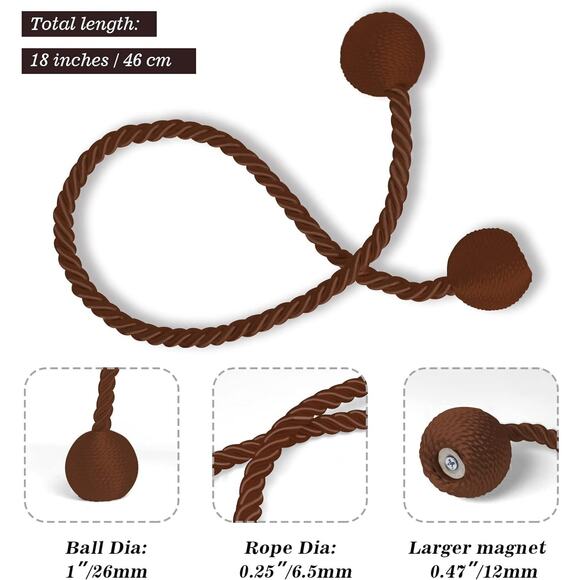 Magnetic Brown or Silver Spherical Braided Rope Curtain Tiebacks - Picture 5 of 11